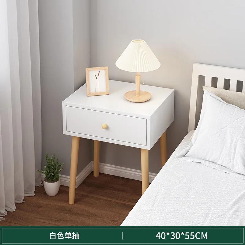 Современная тумбочка с ящиком, прикроватный столик с ножками из массива дерева, очаровательный практичный прикроватный столик с открытой полкой для хранения вещей