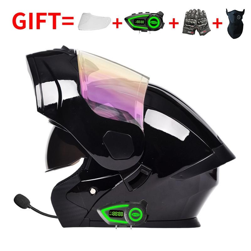 Bluetooth-Enabled Full Face Motorcycle Helmet With Dual Visors DOT 3C Certified All-Season Flip-Up Design Men Women