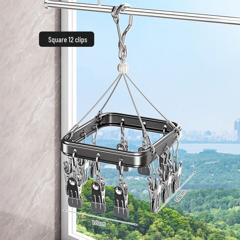 Aluminum Alloy Multi-Clip Clothes Drying Rack for Balcony and Underwear