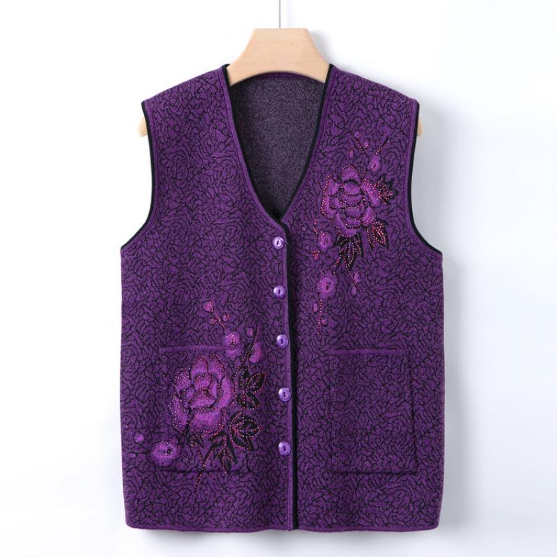 Grandma Clothing Autumn Thin Vest Women's Knitted Cardigan Vest Middle-aged Knitted Sweater Vest Jacket Mother Autumn Clothing