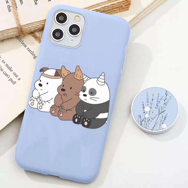 Чехол для телефона с изображением мультяшного аниме-медведя для iPhone 11 12 13 Mini Pro Xs Max 8 7 6 6S Plus X XR Solid Candy Color Case