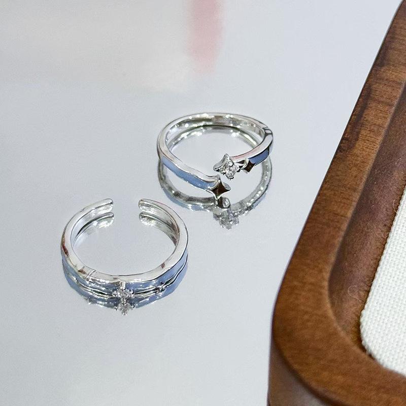 Ice Blue Starry Galaxy Enamel Dripping Oil Opening Ring Women'S Niche Design High-End Sense Unique Temperament Personalized Ring