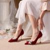 Fashion Chic Beads Bow-knot Wedding Shoes Woman Pumps Pointed Toe Flock Talons Hauts Crystal Metal Stiletto High Heels Shoes Women 2025