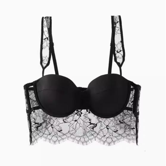 Big breasts show small underwear women's sexy pure lace lace bra thin cup soft steel ring side up support anti-drop bra