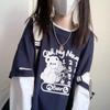 Осенняя футболка в стиле Харадзюку для девочек-подростков с принтом медведя из 2 предметов, лоскутная футболка с длинным рукавом, женская милая одежда Y2K