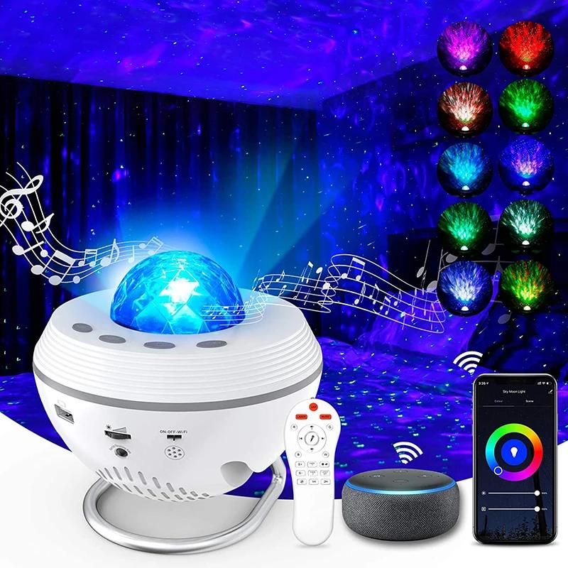 New WiFi Smart Star Projector Ocean Wave Starry Sky Night Light Nebula Atmospher Lamp Blueteeth USB Music Player