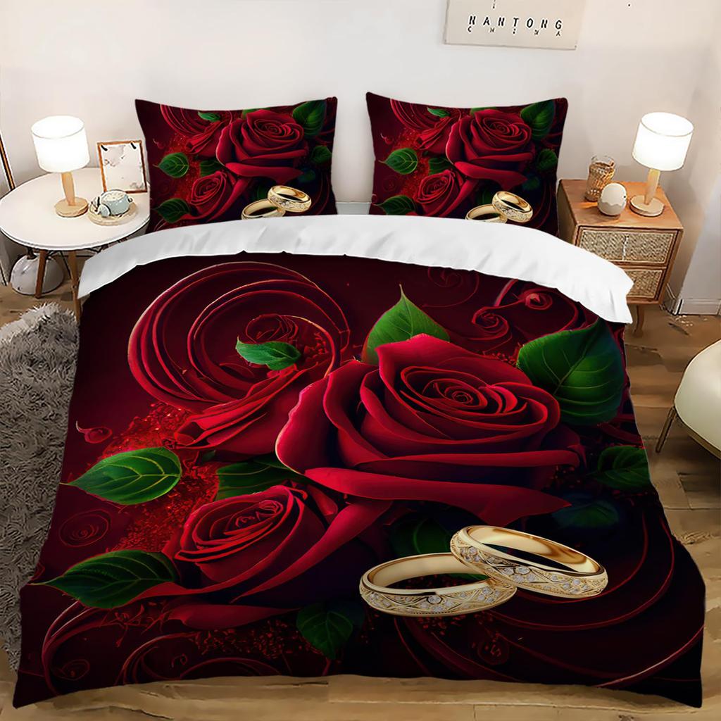 Комплект пододеяльника King Size с красными розами, красно-белые комплекты пододеяльников с застежкой-молнией, романтический комплект постельного белья для влюбленных с сердечками