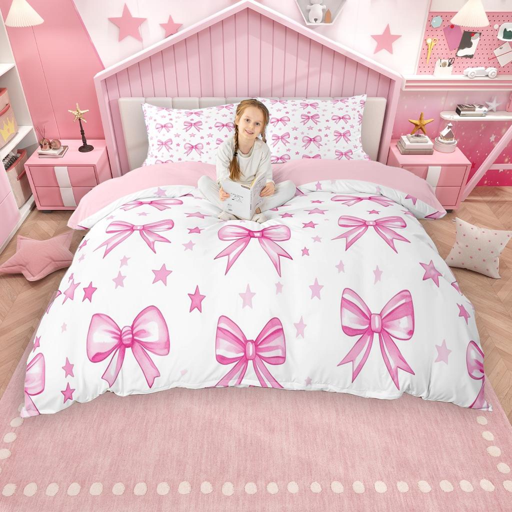 Комплект пододеяльника в стиле принцессы Homewish, Розовый комплект постельного белья с лентами и бантами, Комплект пододеяльника с бантами для девочек