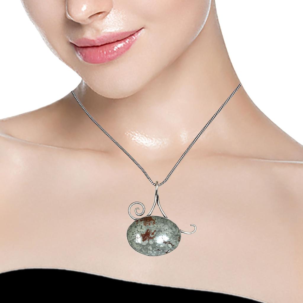 Американская яшма Драгоценный камень Ручной работы Женский Унисекс Серебряный Ювелирный Кулон 2