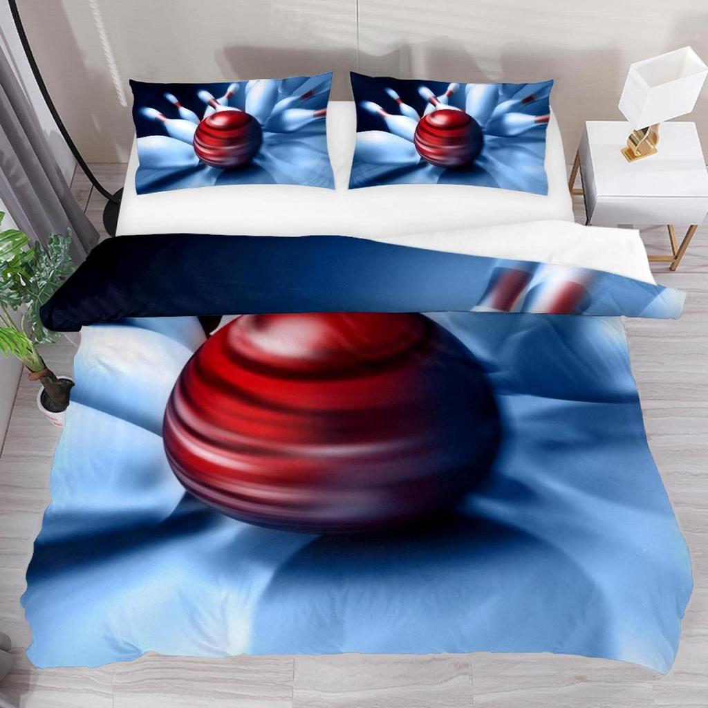 Постельный набор для боулинга 3 предмета Удар страйк в боулинге с рисунком огненного взрыва Пододеяльник на спортивную тематику из микрофибры