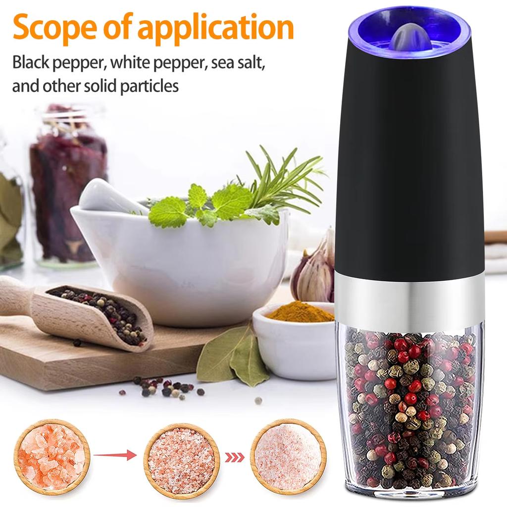 2/1pcs Electric Pepper Mill Stainless Steel Automatic Gravity Shaker Salt Pepper Grinder Set Spice Mills Kitchen Grinding Tool
