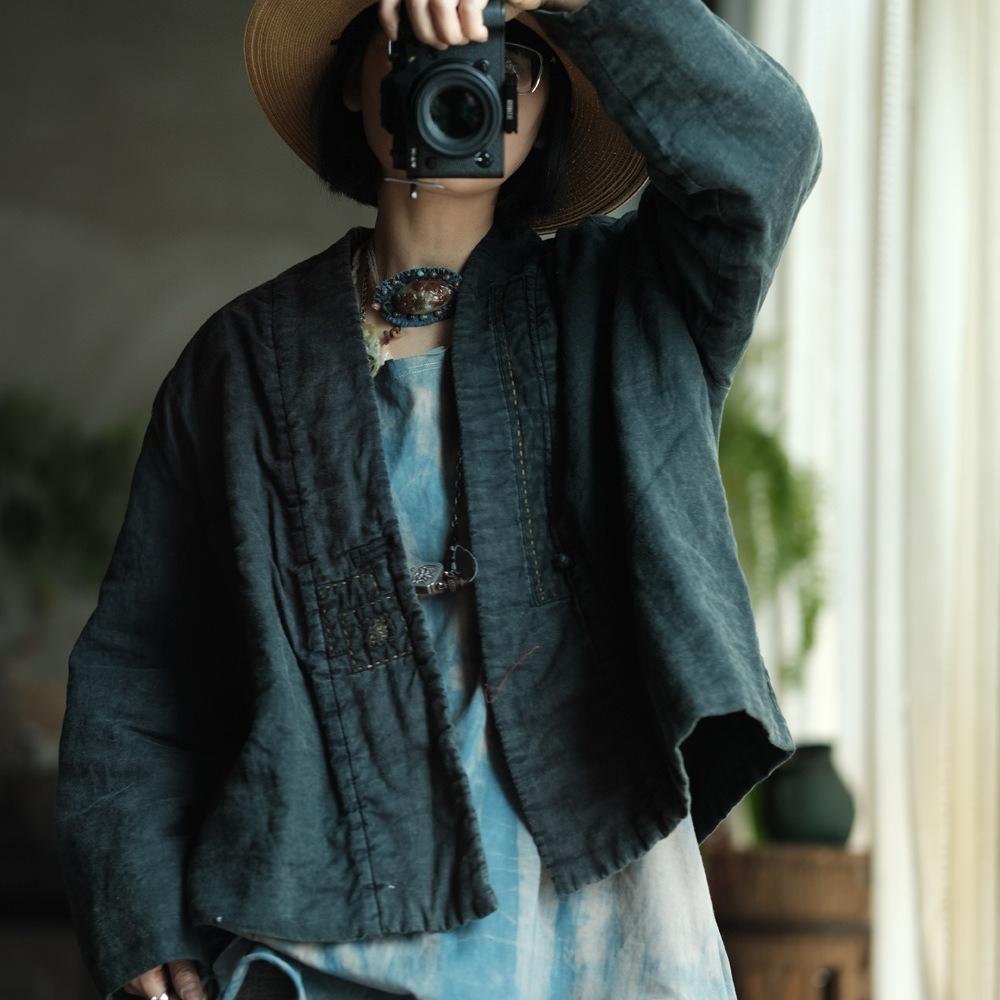 Johnature Винтажные женские лоскутные пальто с V-образным вырезом и длинными рукавами, осенние пальто на одной пуговице