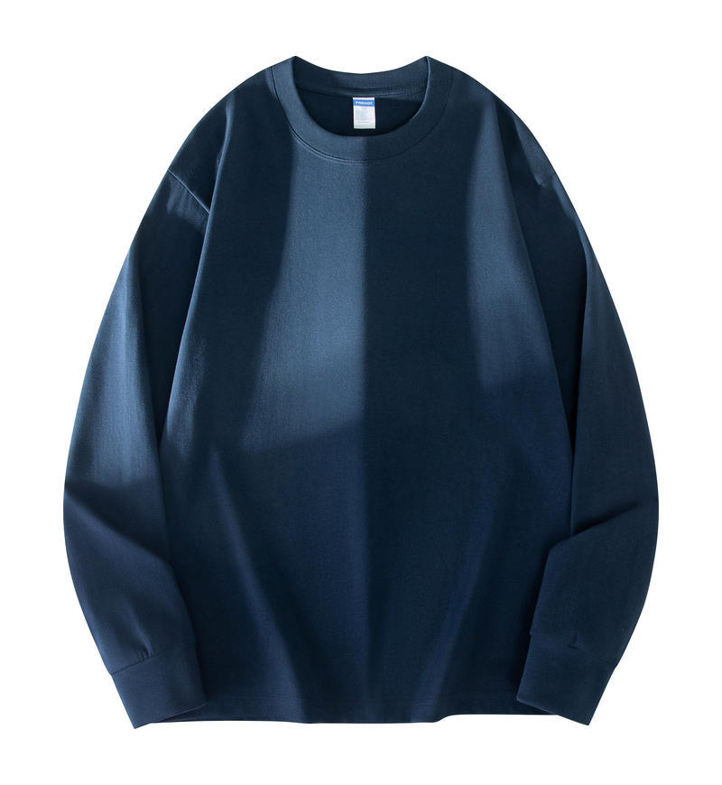 260G heavy versatile pure cotton round neck long-sleeved sweater women's basic solid color bottoming shirt loose shoulder long-sleeved clothes