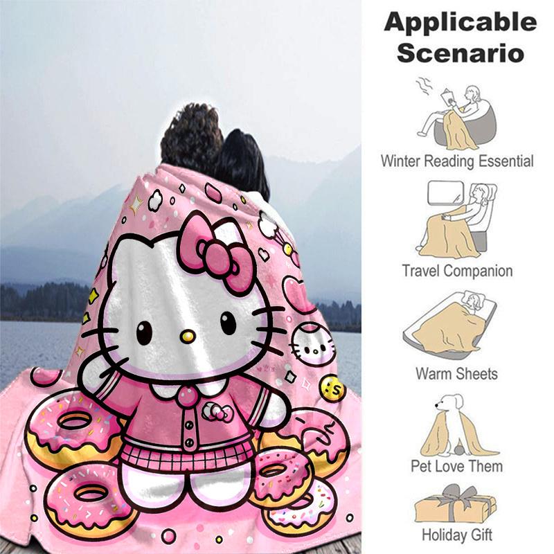 1pc Dessert Hello Kitty Throw Blanket, Soft Warm Home Decorative Blankets for Couch Bed Sofa, Living Room, Travel, Camping, Car Blankets, Beach, Offic