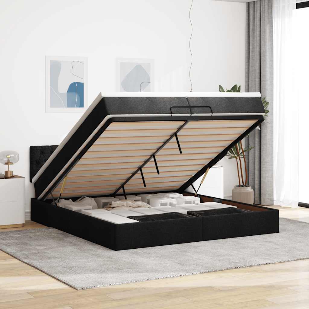 Ottoman Bed with Mattresses & LEDs Black 200x200 cm Fabric