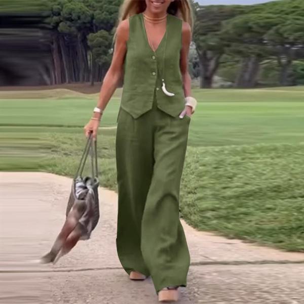 Женские комплекты из двух предметов: блузка без рукавов, майка и длинные брюки, широкие брюки, повседневные свободные костюмы больших размеров