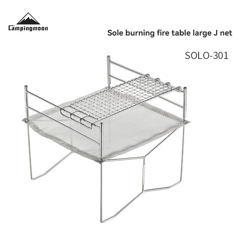 CAMPINGMOON Small Stainless Steel Solo Stove Winter Fire Pit With J-Shaped Grill Net Foldable And Portable Barbecue Grill