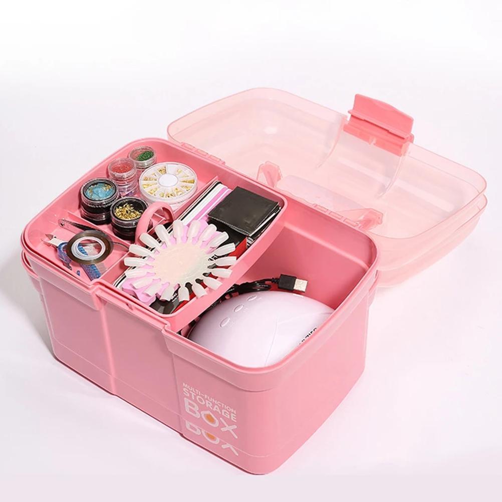 Plastic Storage Box with Removable Tray Nail Polish Carrying Case Multipurpose Organizer Storage