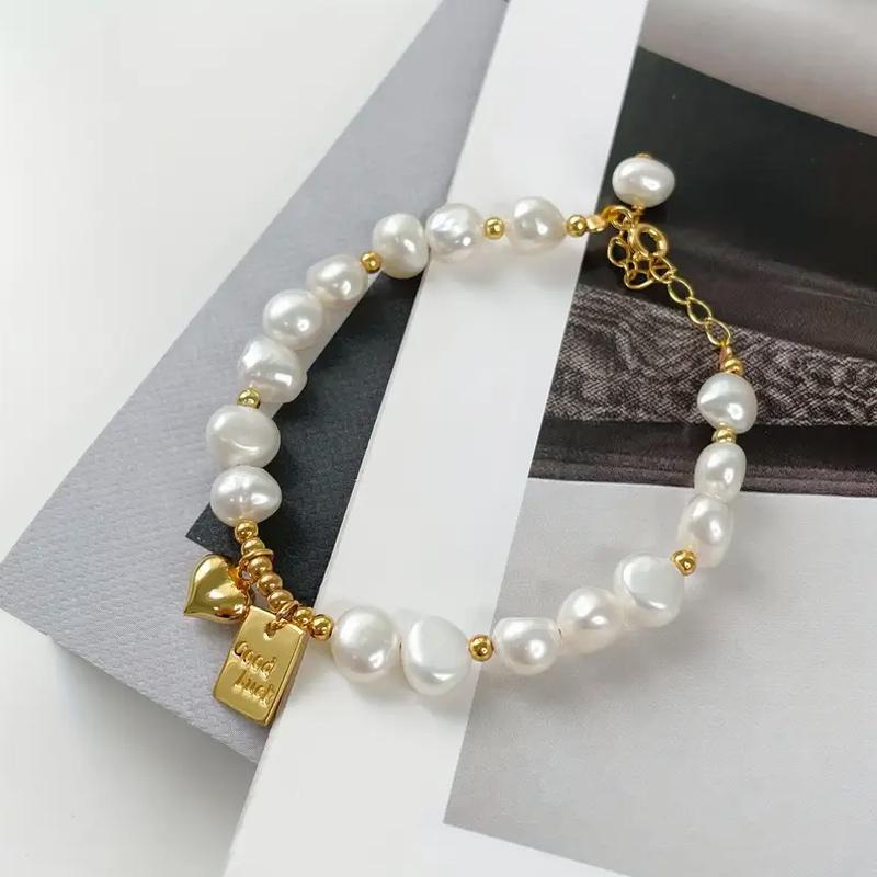 Women Beaded Alloy Bracelets Suitable For Holiday Occasions Irregular Imitation Pearl Bracelets Gold Charms