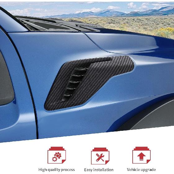 JeCar Carbon Fiber Fender Side Air Vent Decor Cover Trim For Ford Raptor F150 2021+
