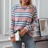 Винтажный полосатый вязаный кардиган свободного кроя с длинным рукавом и круглым вырезом, свитер-топ для осени-зимы