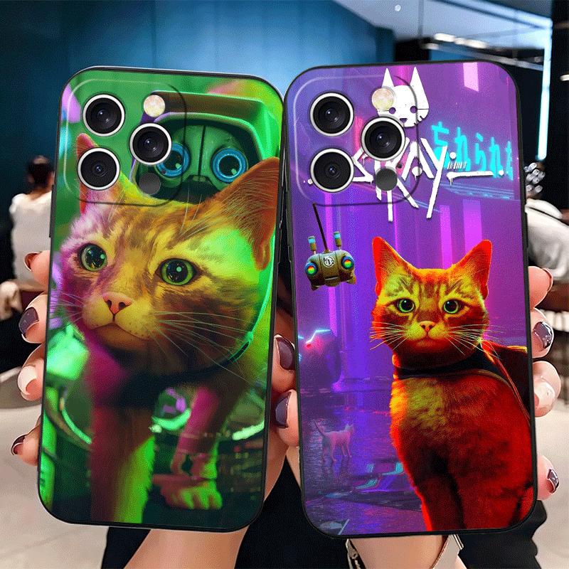 Игра «Бездомный кот» B-12 Мягкий чехол для телефона для iPhone 16 16E 17 Air 15 Pro Max 14 Plus 13 Mini 11 12 7 Черная задняя крышка