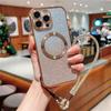 For iPhone 16 Pro Max Case Compatible with MagSafe Electroplated Gradient Glitter Phone Cover with Lanyard