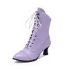 Plus Size Winter Victorian Ankle Boots Women High Kitten Heel Red Blue White Black Retro Fretwork Zipper Pointed Toe Short Boots