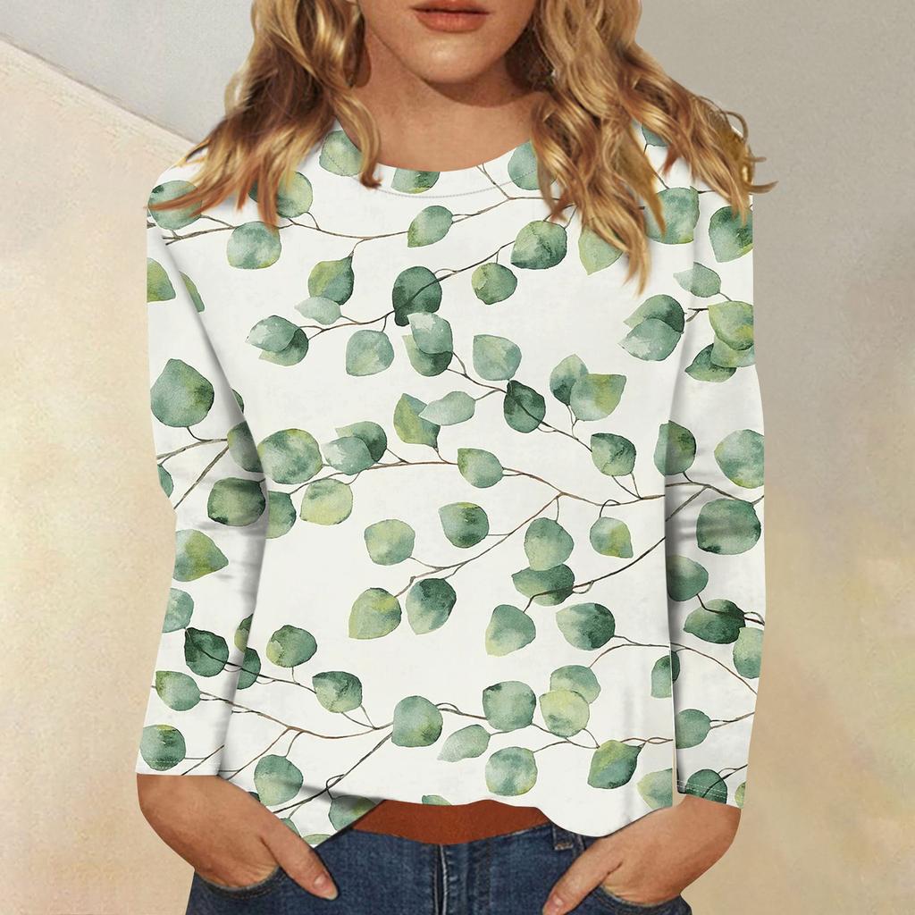 Женская модная повседневная футболка с круглым вырезом и длинным рукавом с принтом, топ