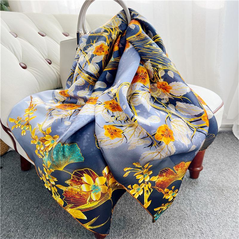 110*110 Cm Square Silk Scarf Women's Fashion Printed Small Neck Scarf Office Women's Hair Belt Folar Handkerchief Women's Handkerchief Shawl Scarf