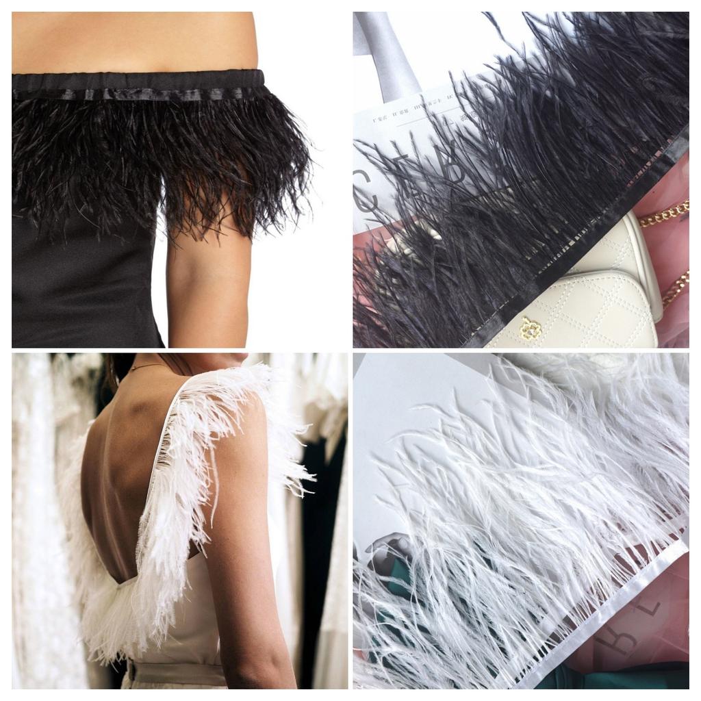 Feather1Meter High Quality Ostrich Feathers Ribbon Ostrich Feather Trim High 8-10cm DIY Crafts Wedding Clothing Accessories Decoration