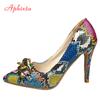 Aphixta 2025 Spring Gold Chain Pumps Women Shoes 10cm 3.94Inch Thin Heels Snak Prints Office Ins Style Shoes Super Plus Size 50