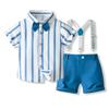 Boys' Striped Short-Sleeve Shirt & Overalls Set - European & American Style