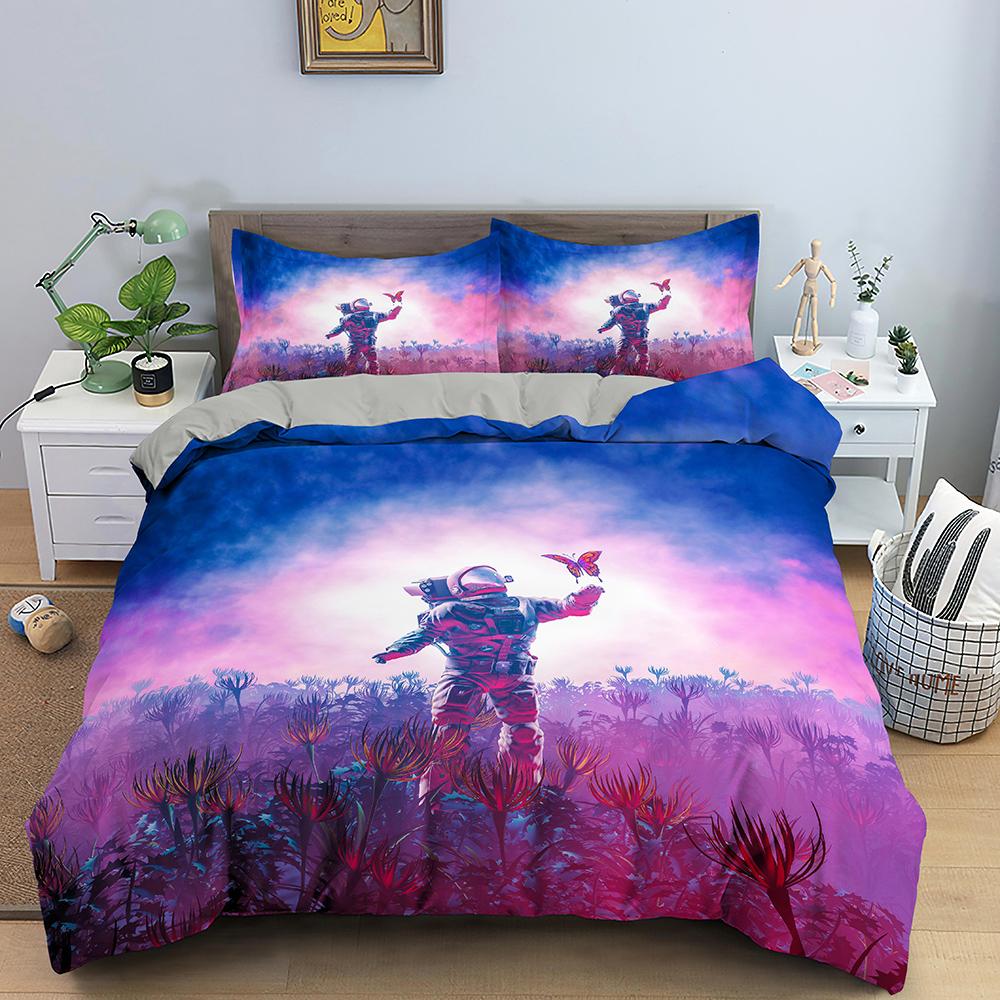 Astronaut Duvet Cover Set Spaceman Pattern Bedding Set For Boys Girl Microfiber Bedclothes Twin King Size 2/3pcs Comforter Cover