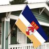 2D Flat - 1pc Multi-size Pavilosta Flag Banner - 2D Printed Outdoor/Interior Decor, Country Colors in Dark Blue and Golden, White Stripes and Badges -