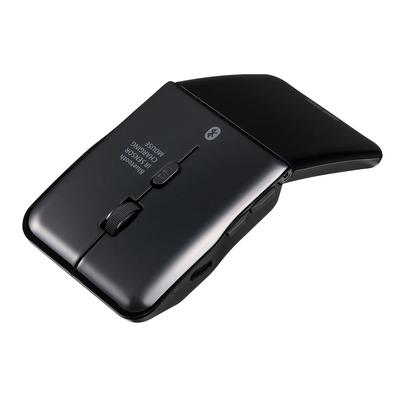 Sanwa Direct Тонкая Bluetooth 5 Боковая Черная Мышь, Складная, Бесшумная, Кнопки, Перезаряжаемая через USB-C, Мульти-Сопряжение, Портативная, Компактная, Кнопки,