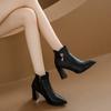 Европейские и американские короткие сапоги на высоком каблуке женские осенне-зимние сапоги 2024 года с острым носком и молнией сбоку на среднем каблуке