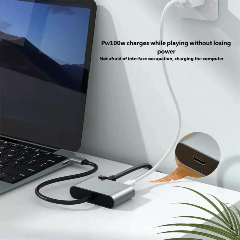 Портативный USB C (папа) на RJ45 Ethernet адаптер из алюминиевого сплава, поддержка 2500 Мбит/с и быстрой зарядки 100 Вт, Plug and Play, для домашнего офиса