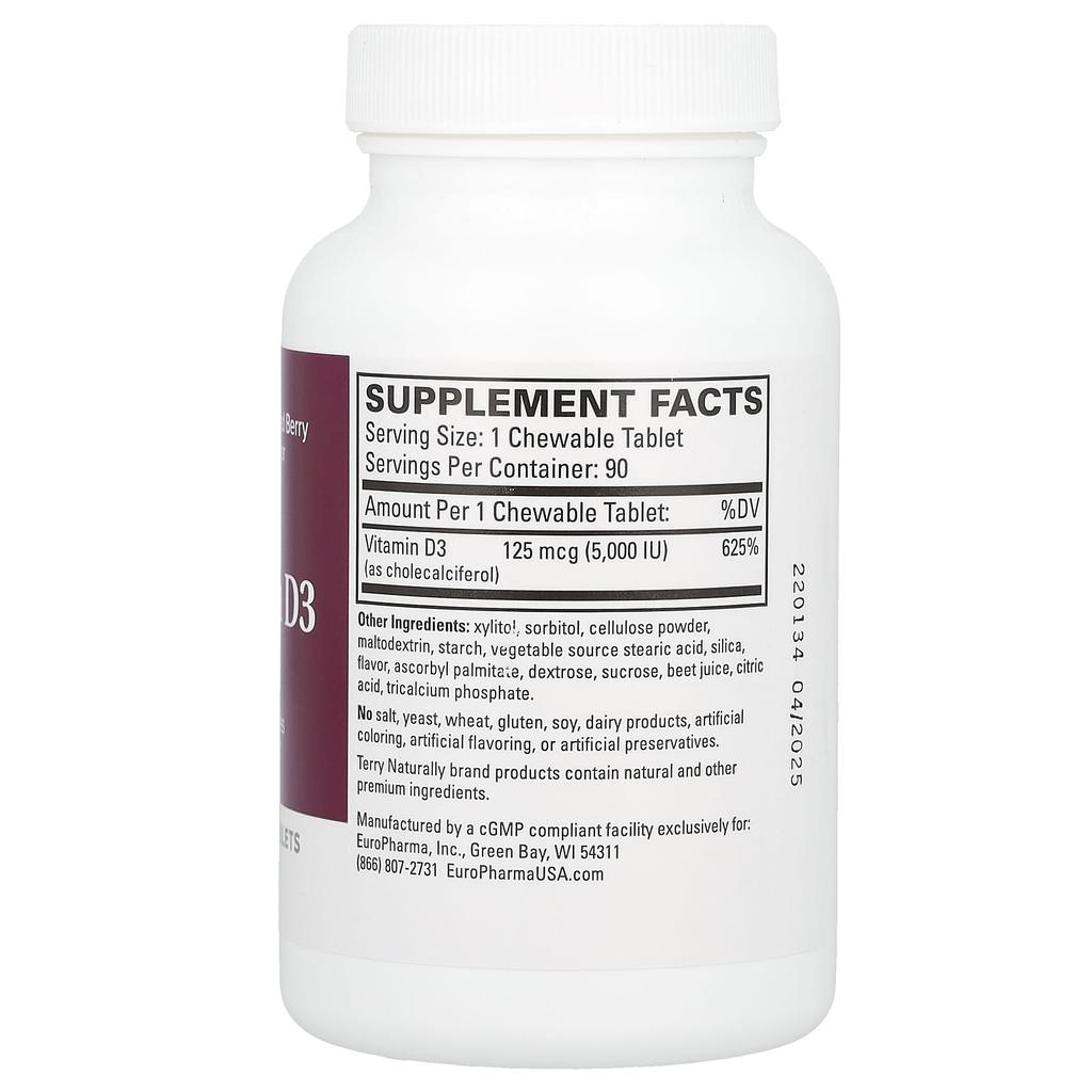 Vitamin D3, Mixed Berry, 5,000 Iu, 90 Chewable Tablets