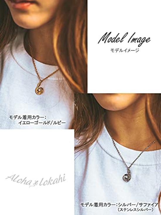 Hawaiian Jewelry Necklace Surgical Stainless Steel Heart Natural Sapphire Fish Hook Plumeria Scroll Azuki Chain Steel Width 50cm [Aloha lokahi]