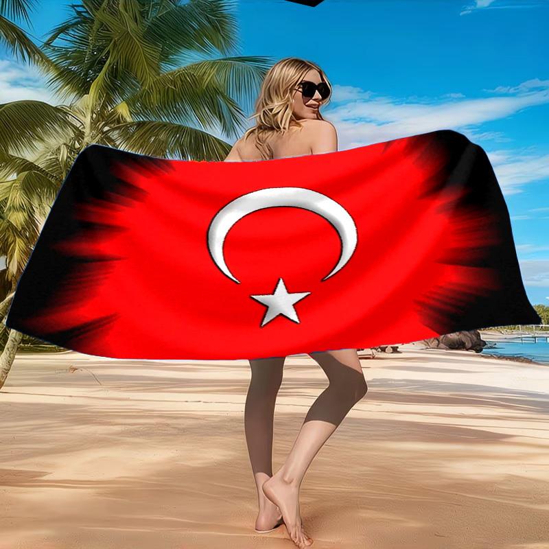 Turkish Flag Design Beach Towel, Quick-drying, Easy to Care for, Suitable for Both Fitness and Beach Vacations,Sports Essential