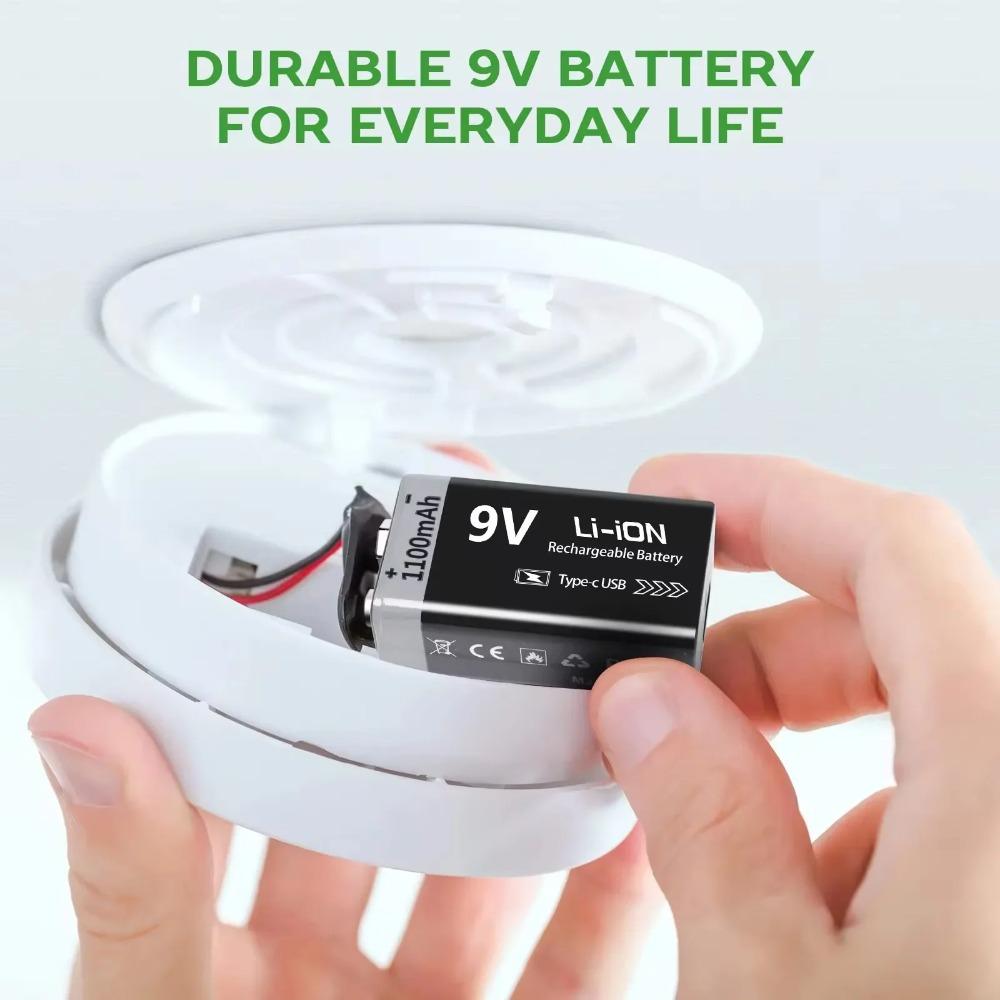 Аккумулятор 9В Перезаряжаемый 1100 мАч USB Type-C 6F22 9В Литий-ионный аккумулятор для Мультиметра, Радиоуправляемых игрушек, Гитарной педали, Микрофона