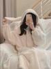 Women's Hooded Flannel Bathrobe - Solid Color, Long-Ear Design, Autumn/Winter Coral Fleece Pajamas