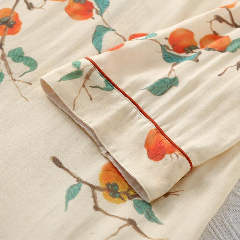 Весна / Лето Тонкая женская пижама в китайском национальном стиле Свободная одежда из бамбукового хлопка Рукава семь четвертей Домашняя одежда