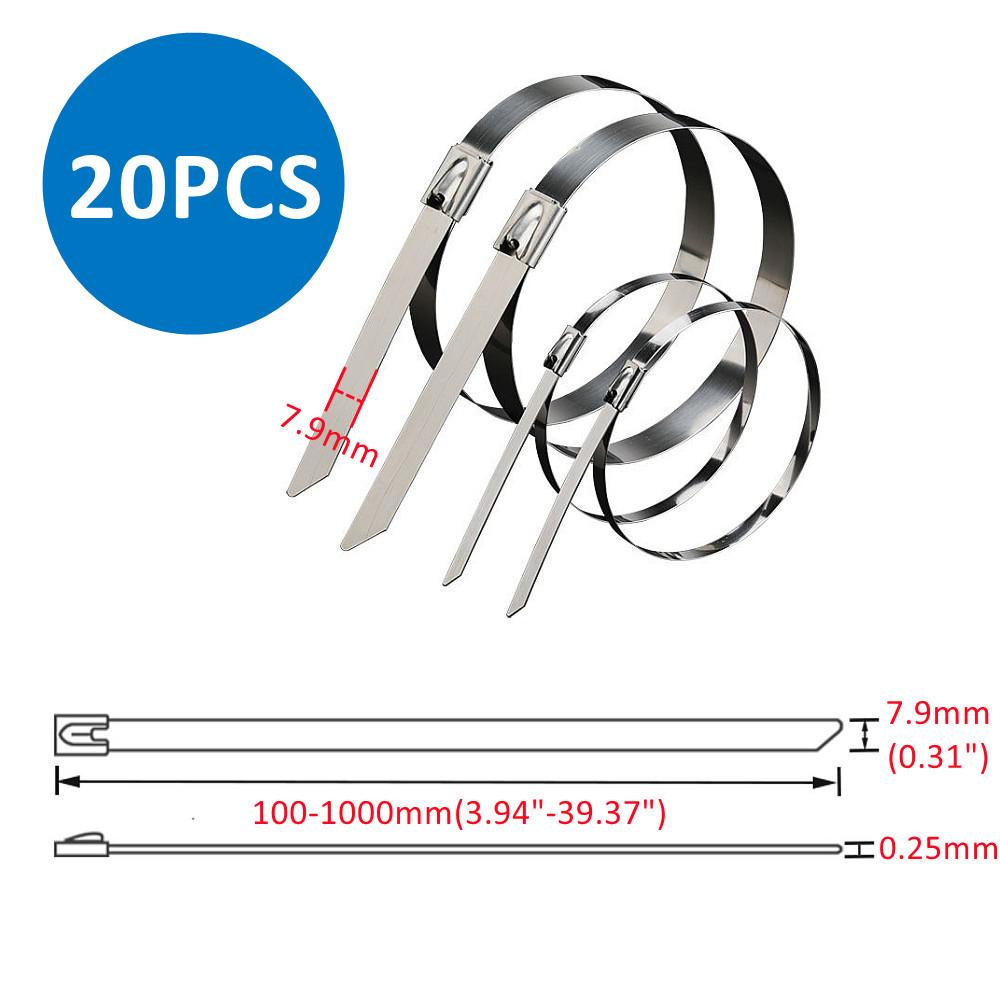 20 шт. 4,6/7,9 мм нержавеющая сталь металлические кабельные стяжки выхлопная труба обертка с покрытием запирающийся металлический молния-выхлоп многофункциональный запирающийся кабельный стяжка