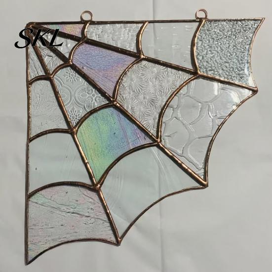 Spider Web Decoration Spiderweb Door Topper, Acrylic Gothic Sun Catcher with Hanging Gem Spiders, Unique Halloween Decor Rainbow Window And Retro Dark