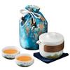 Retro zen black pottery green mountains flying birds outdoor travel ceramic express cup merchandise souvenir camping portable tea set