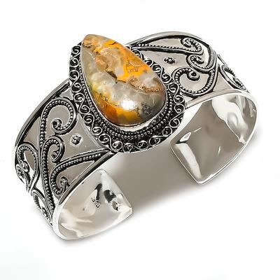 Браслет-манжета из натурального яшмы Bumble Bee Jasper из стерлингового серебра 925 пробы, регулируемый f2E99