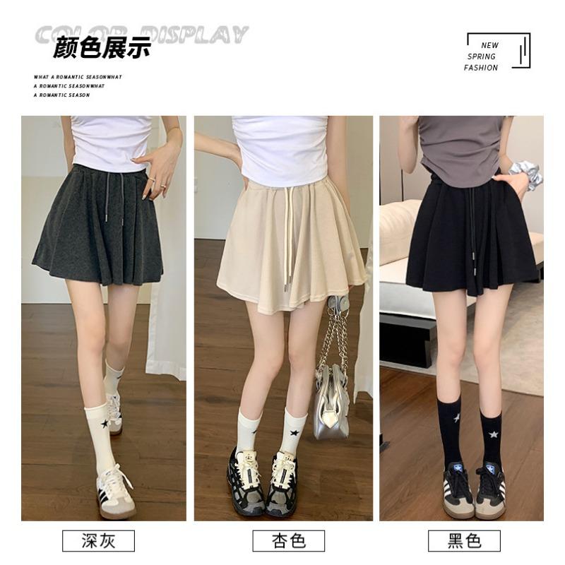 Drawstring Sports Shorts Women's Summer Elastic Waist Sag Loose Look Slim Everything with A Line Casual Wide Leg Skirt Pants