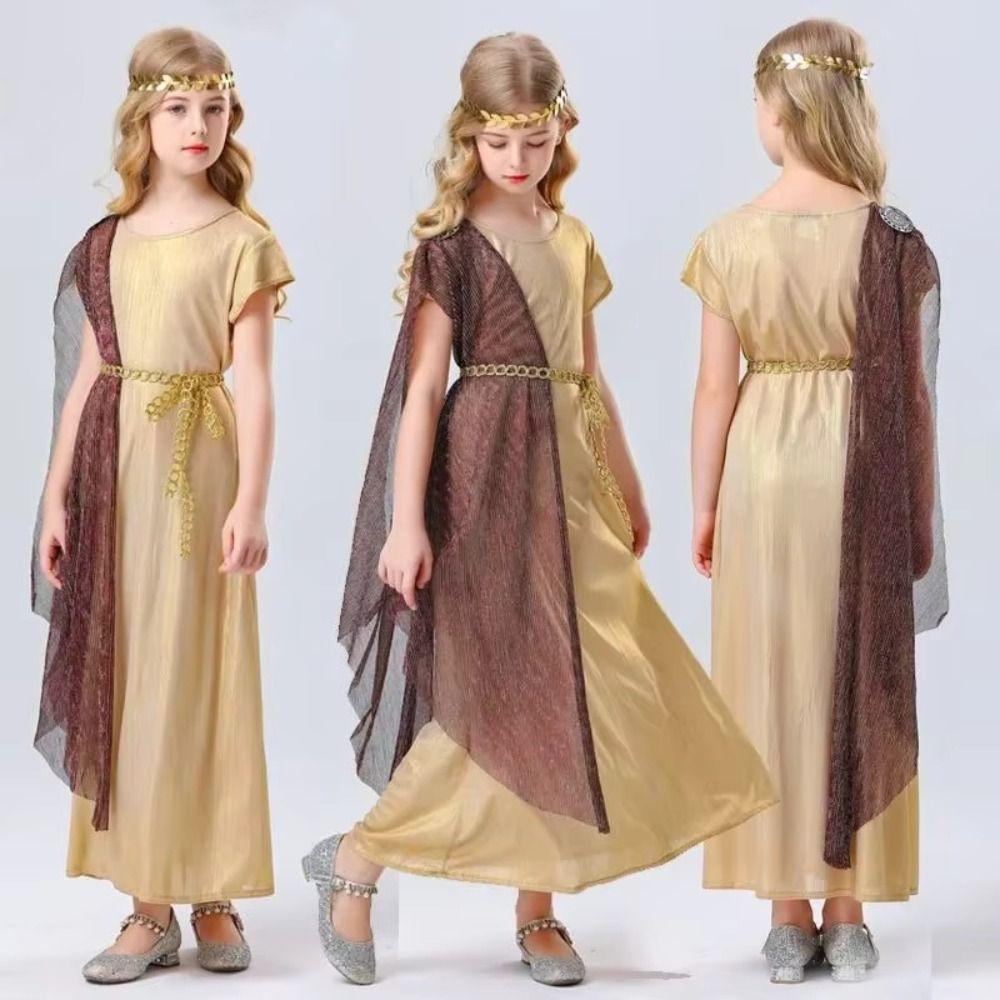 Vintage Style Greek Goddess Gown Light Gold Halloween Costume Cosplay Outfit Carnival Festival